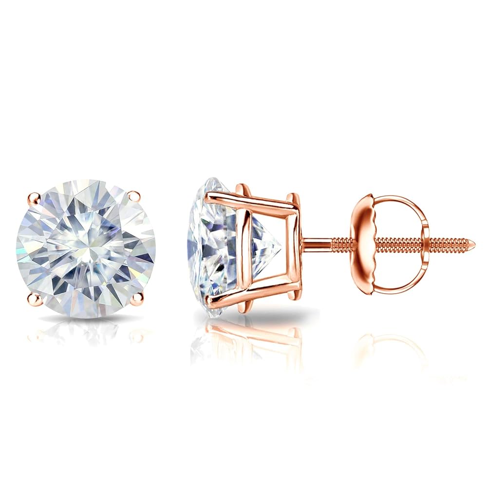 5MM - 7MM GENUINE ROUND BRILLIANT MOISSANITE SOLITAIRE STUD EARRINGS (UNISEX)