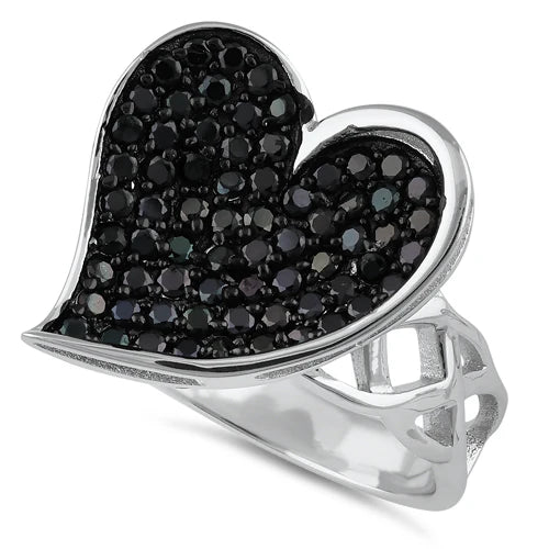 BLACK HEART SILVER RING