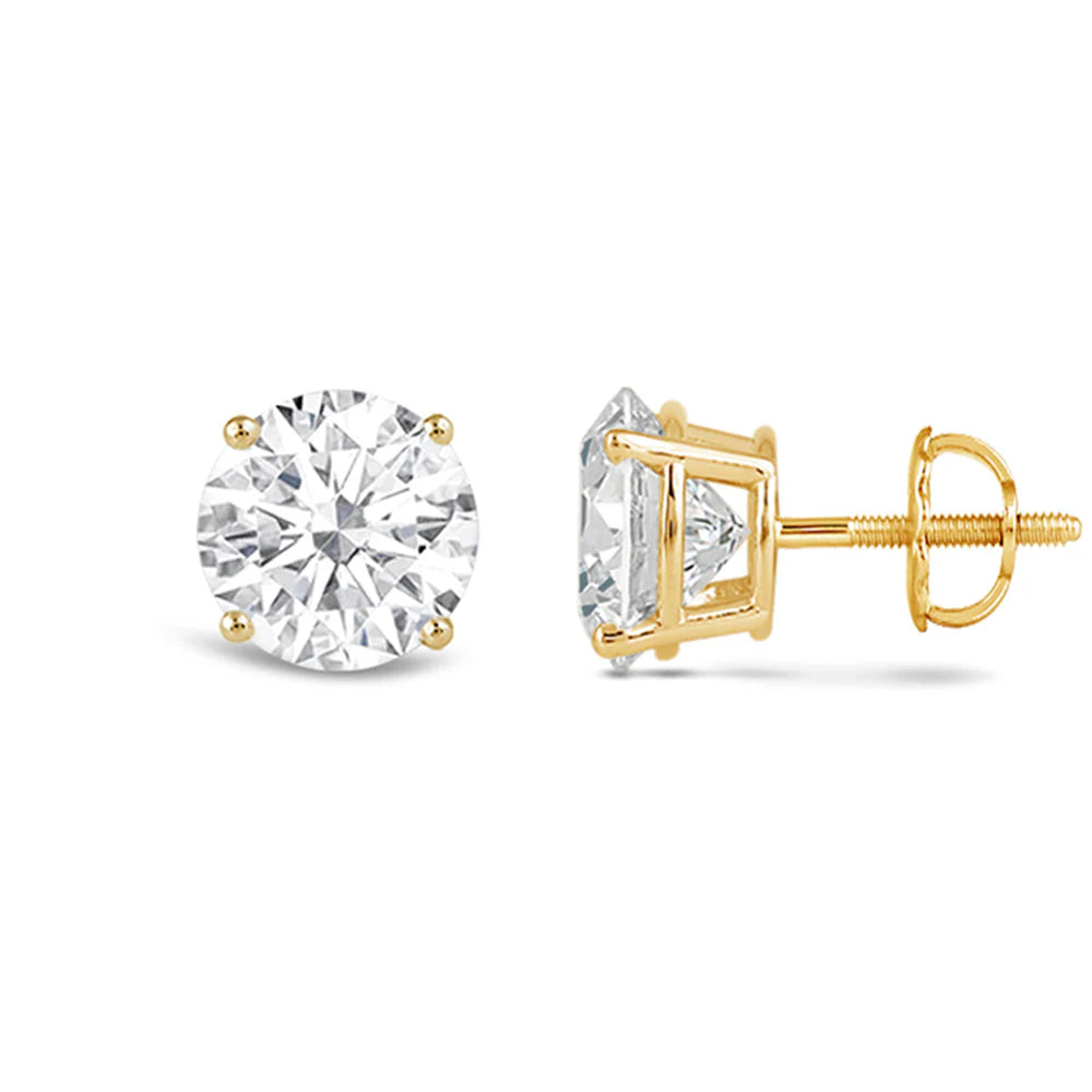 5MM - 7MM GENUINE ROUND BRILLIANT MOISSANITE SOLITAIRE STUD EARRINGS (UNISEX)