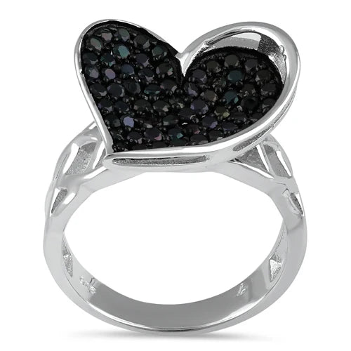BLACK HEART SILVER RING