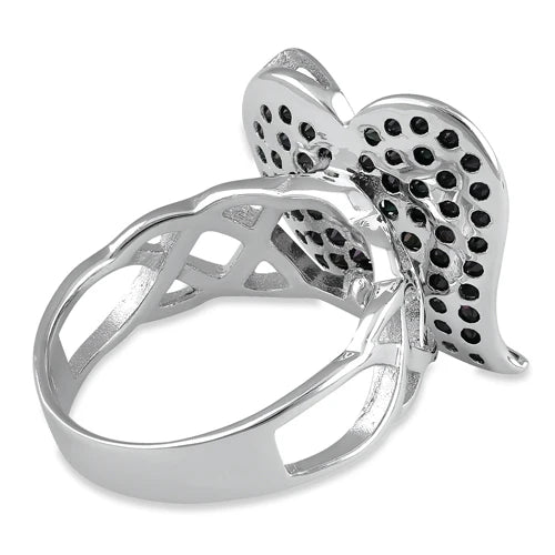 BLACK HEART SILVER RING