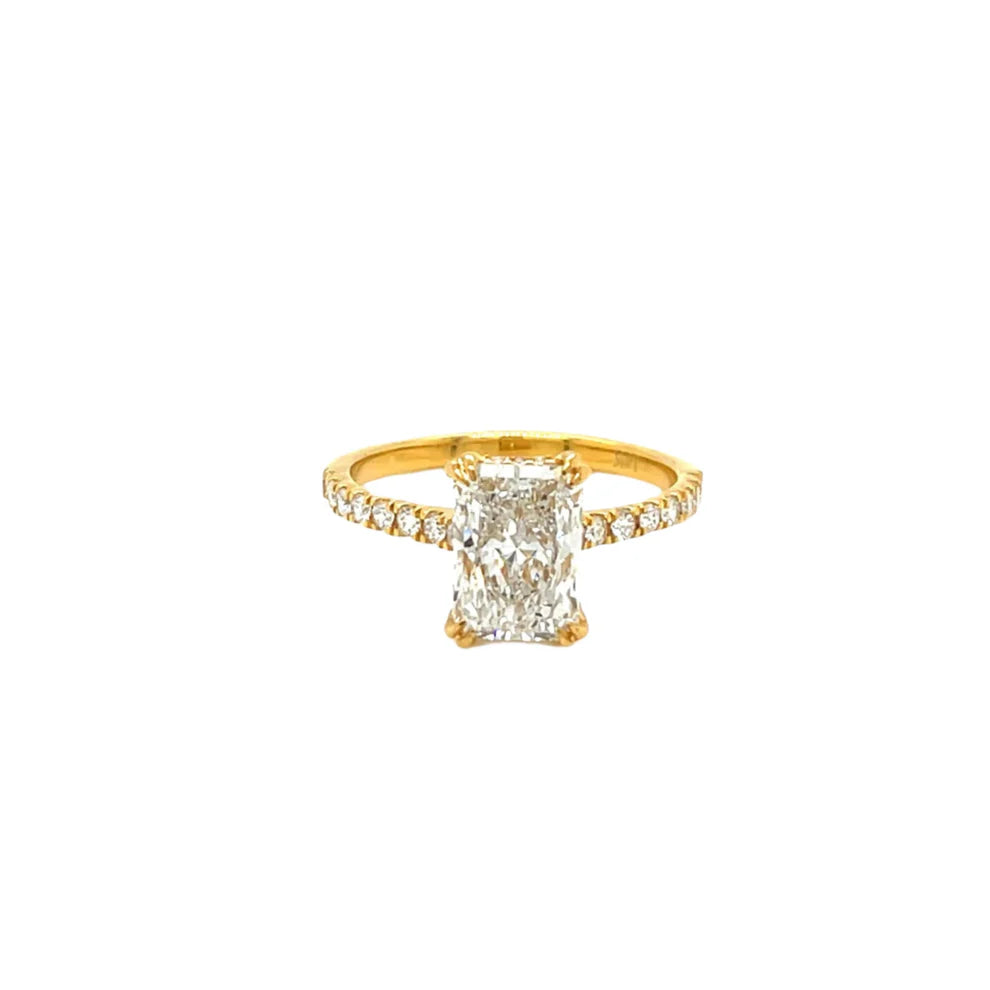 14K SOLID GOLD EMERALD CUT LAB DIAMOND ENGAGEMENT RING