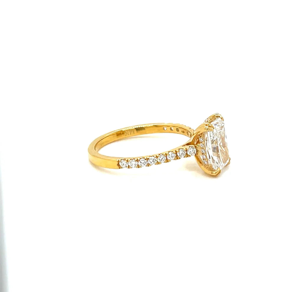 14K SOLID GOLD EMERALD CUT LAB DIAMOND ENGAGEMENT RING