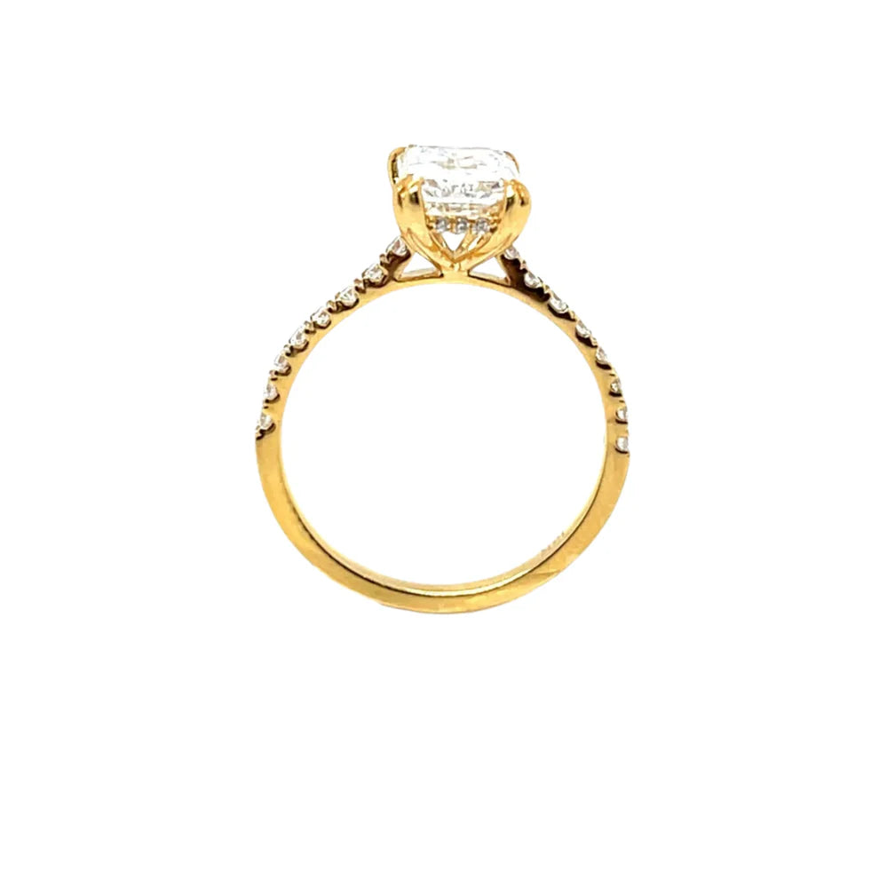 14K SOLID GOLD EMERALD CUT LAB DIAMOND ENGAGEMENT RING