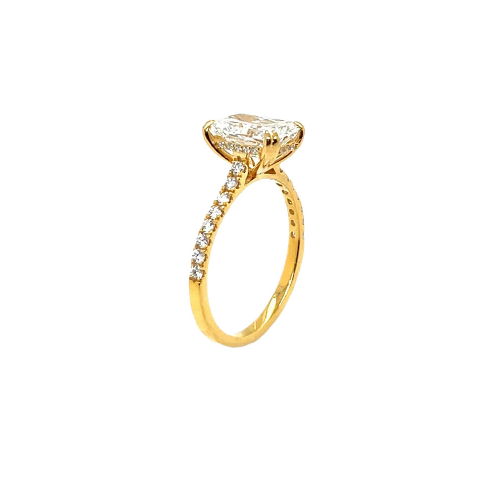 14K SOLID GOLD EMERALD CUT LAB DIAMOND ENGAGEMENT RING