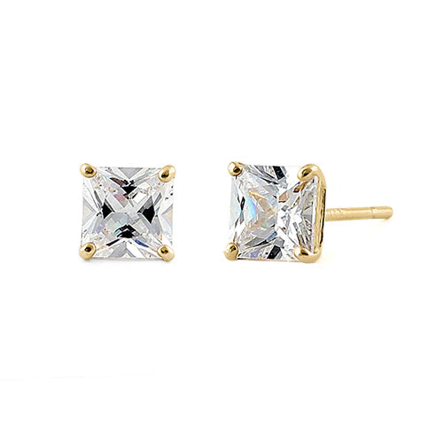 GOLD 4MM PRINCESS CUT STUDS