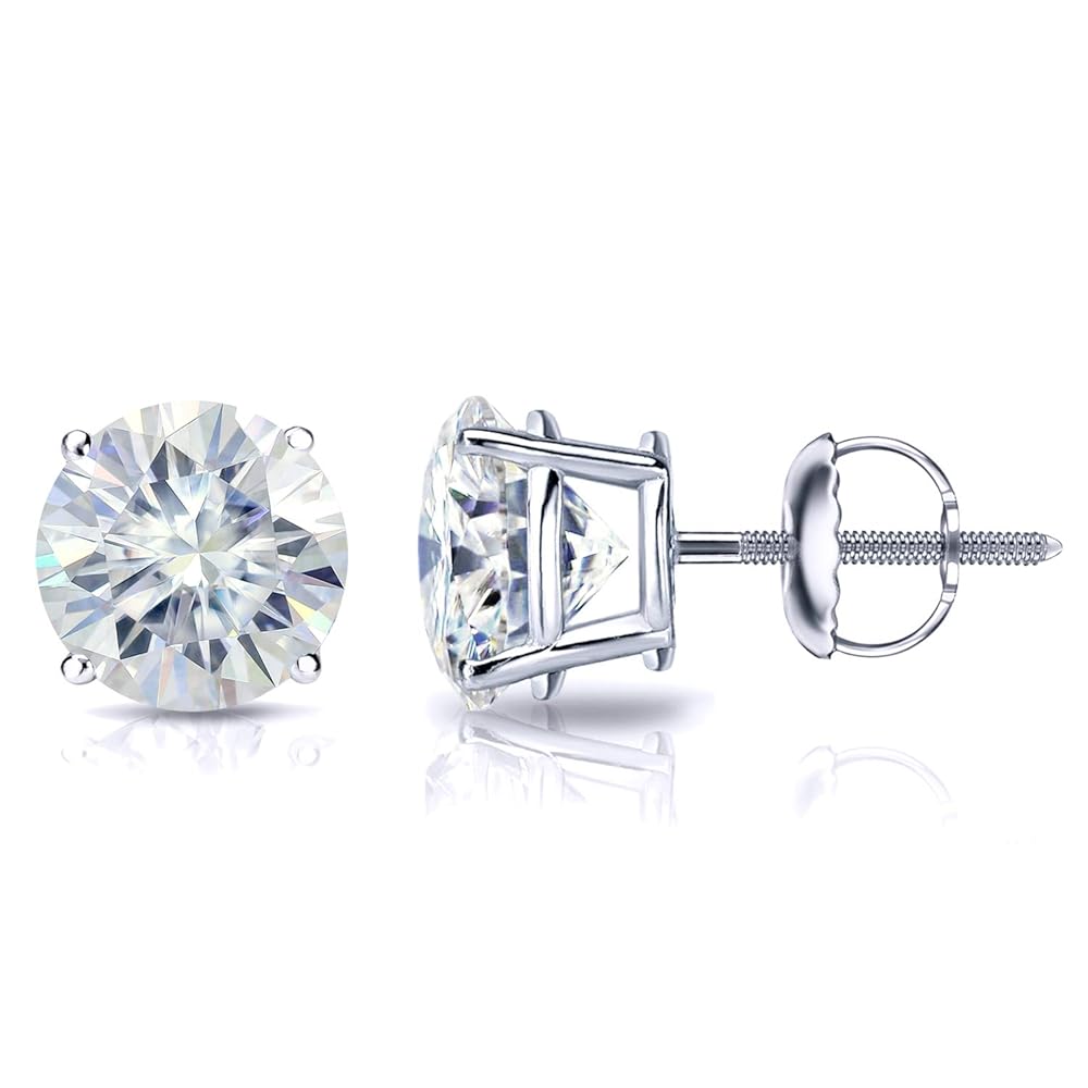 5MM - 7MM  GENUINE ROUND BRILLIANT MOISSANITE SOLITAIRE STUD EARRINGS (UNISEX)
