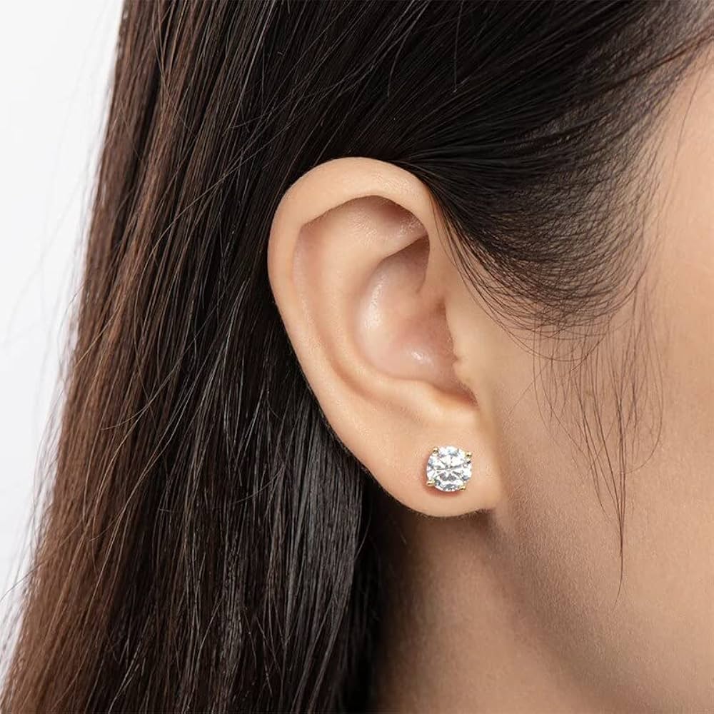 5MM - 7MM  GENUINE ROUND BRILLIANT MOISSANITE SOLITAIRE STUD EARRINGS (UNISEX)