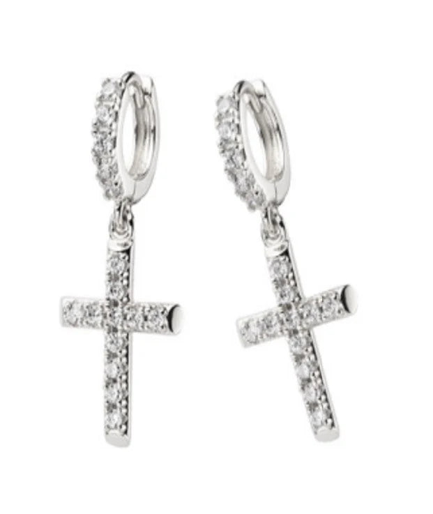 CROSS HOOP ICE EARRINGS