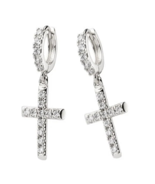 CROSS HOOP ICE EARRINGS