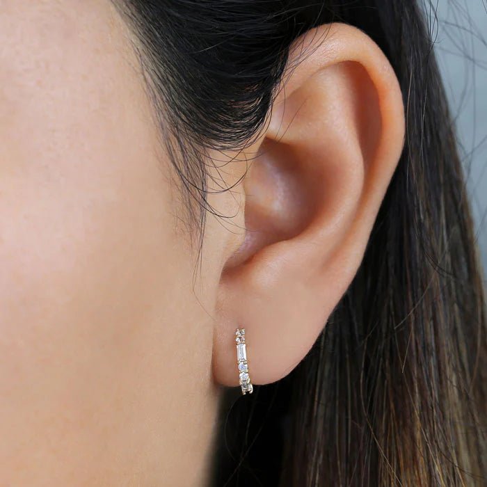 GOLD ROUND & BAGUETTE CZ HOOPS