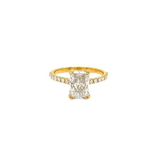 14K SOLID GOLD EMERALD CUT LAB DIAMOND ENGAGEMENT RING