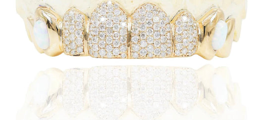 8 TOP 10K YELLOW GOLD VS DIA 2X OPAL CANINES