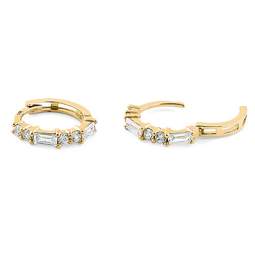 GOLD ROUND & BAGUETTE CZ HOOPS