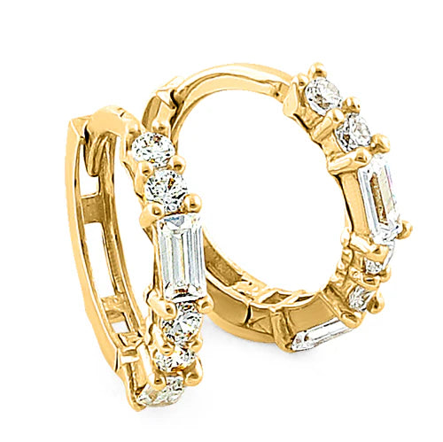 GOLD ROUND & BAGUETTE CZ HOOPS