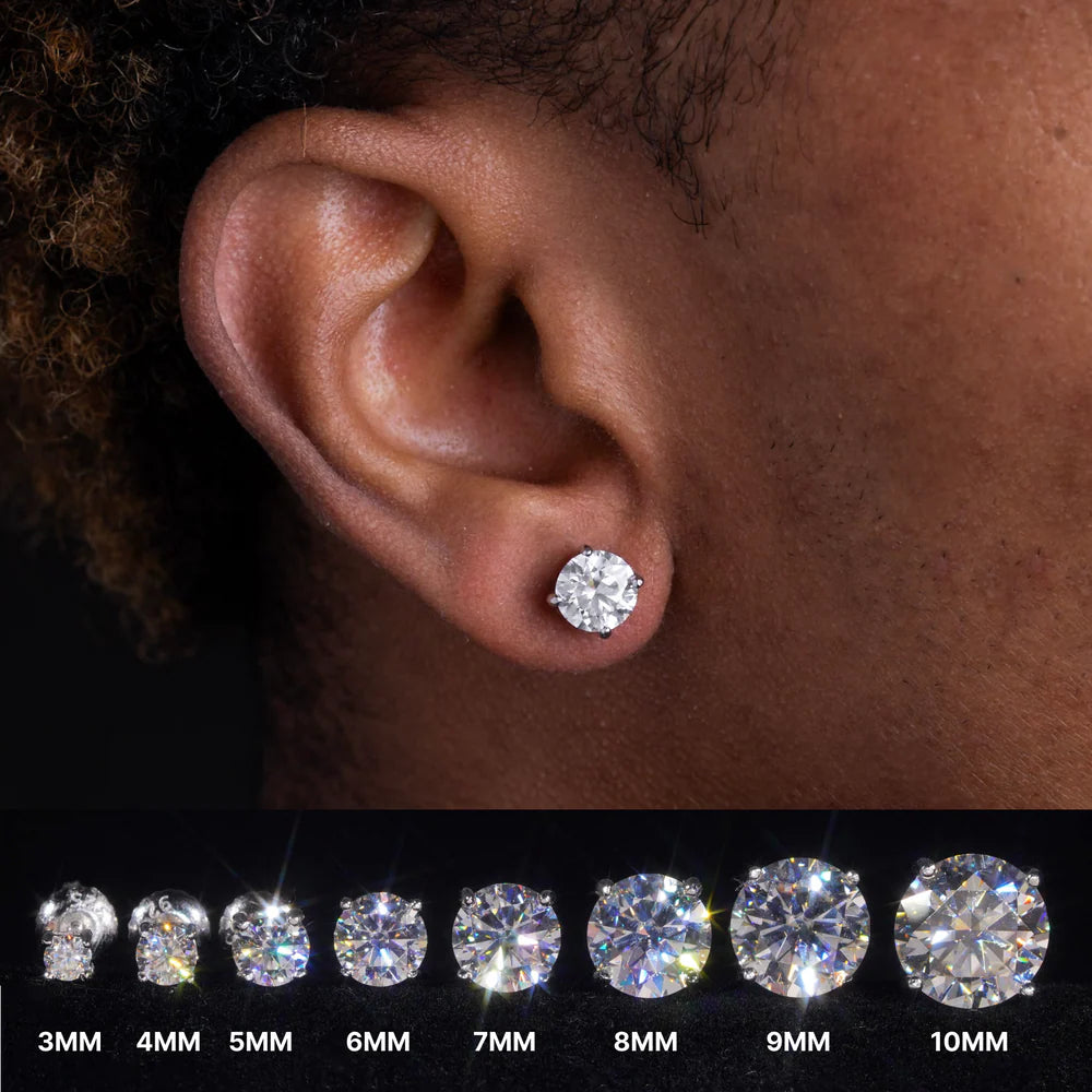 5MM - 7MM  GENUINE ROUND BRILLIANT MOISSANITE SOLITAIRE STUD EARRINGS (UNISEX)
