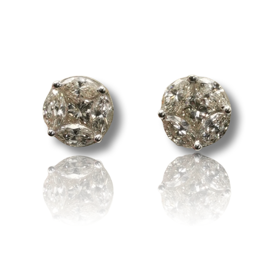 Princess and Oval Cluster Diamond Earring
